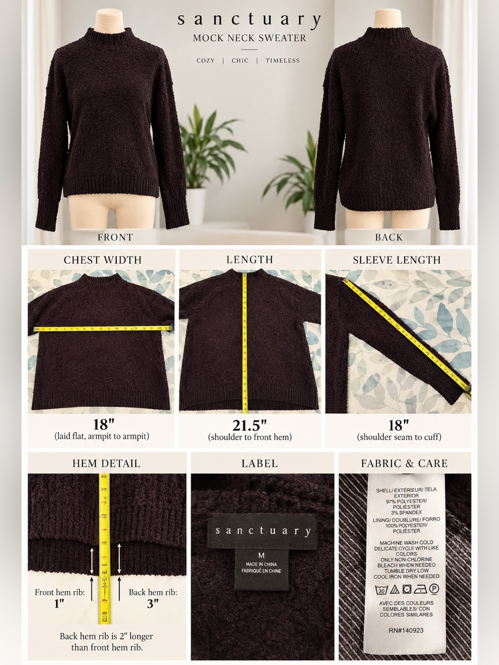 Sanctuary Mock Neck Sweater in Dark Brown